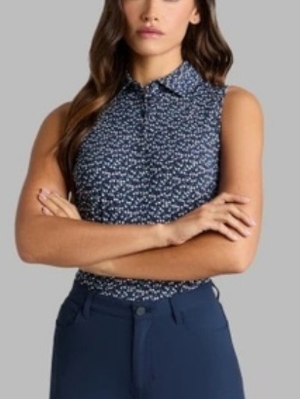 The G/FORE Aye Poppy Silky Tech Sleeveless Polo Azul/ Twilight Medium